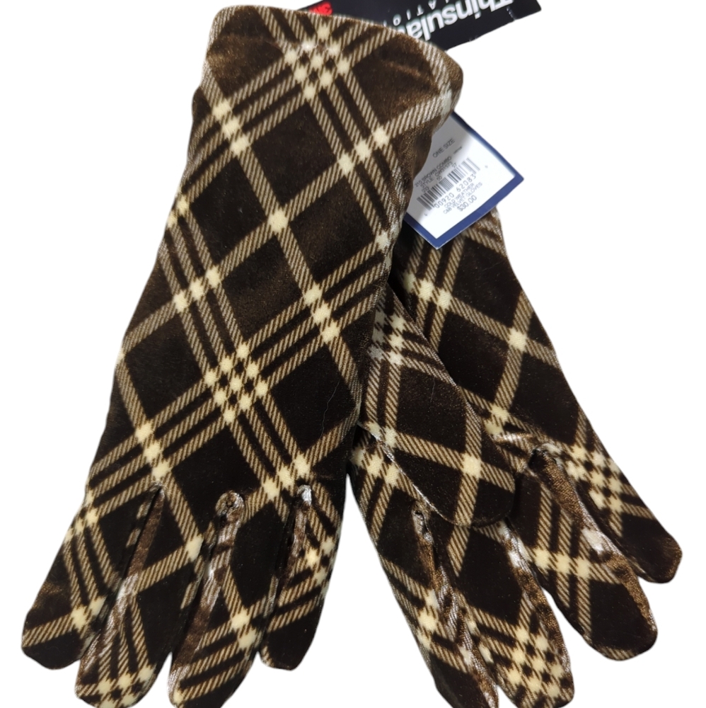 NWT Croft & Borrow Brown Tone Plaid Gloves One Size Thinsulate